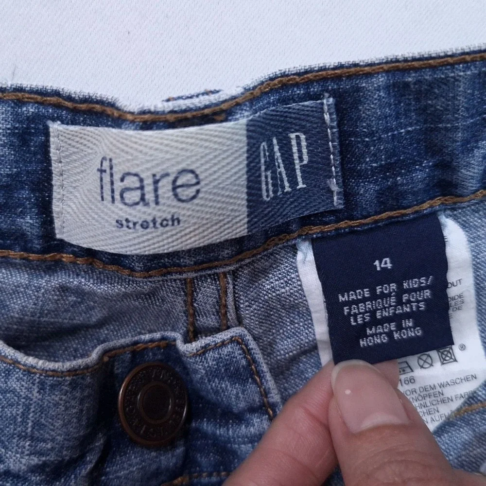 Vtg Gap Kids Floral Embroidered Flare Stretch Jeans Girls 14 Adjustable Blue Y2K